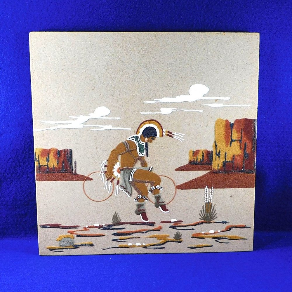 Vintage Native American Sand Painting Darold Soul Hoop Dancer Sanostee Navajo